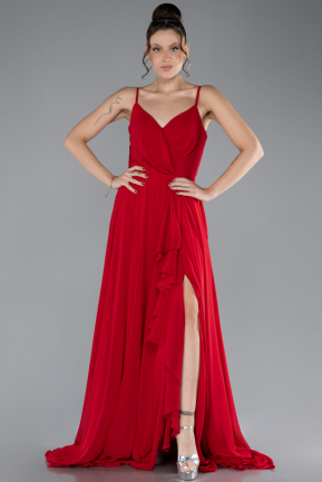 Long Red Chiffon Prom Gown ABU4412