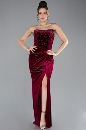 Long Burgundy Velvet Evening Dress ABU4405