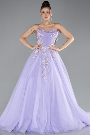 Lila Strapless Dantelle Haute Couture Dress ABU4431