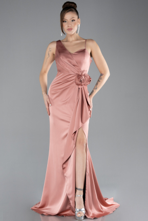 Onion Skin Slit Long Satin Evening Gown ABU4498