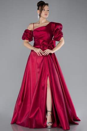 Fuchsia Slit Long Satin Prom Gown ABU4502