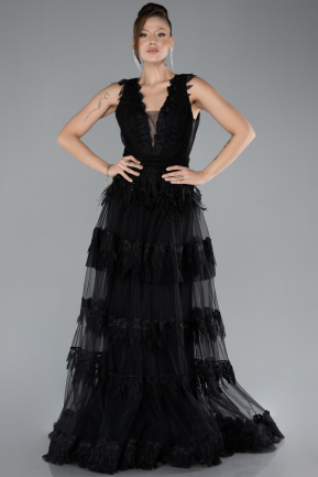 Black Sleeveless Long Tulle Prom Dress ABU4520