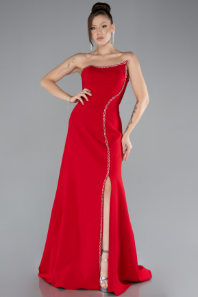 Red Strapless Slit Long Evening Gown ABU4510