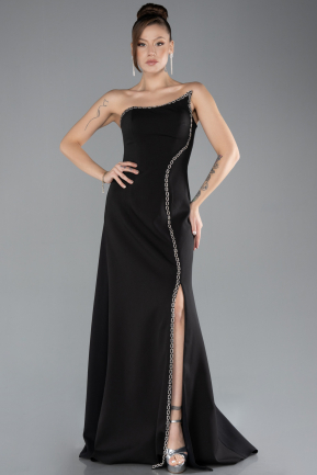 Black Strapless Slit Long Evening Gown ABU4510