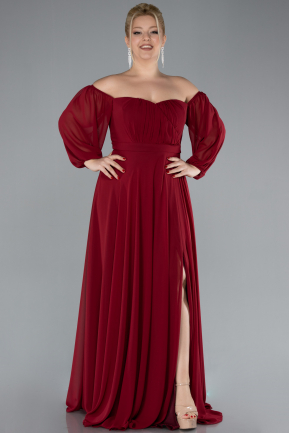 Burgundy Long Chiffon Oversized Evening Dress ABU2597