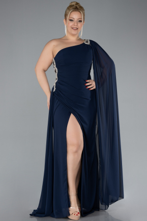 Long Navy Blue Chiffon Formal Plus Size Dress ABU4407