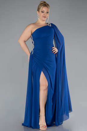 Long Sax Blue Chiffon Formal Plus Size Dress ABU4407