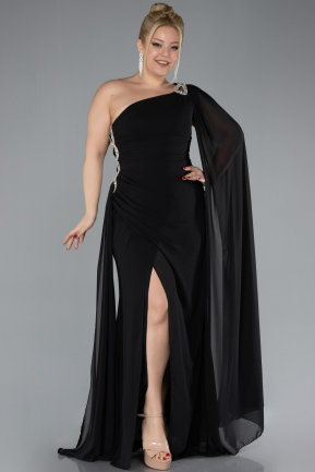 Long Black Chiffon Formal Plus Size Dress ABU4407