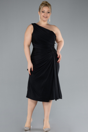 Black One Shoulder Midi Plus Size Evening Dress ABK2196