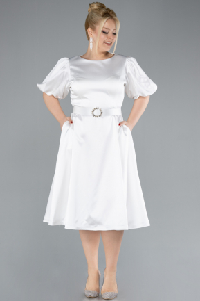 White Midi Satin Plus Size Cocktail Dress ABK2055