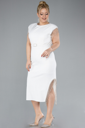 White Sleeveless Midi Plus Size Party Dress ABK2193