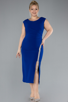 Sax Blue Sleeveless Midi Plus Size Party Dress ABK2058