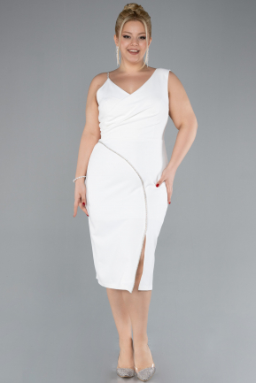 White Sleeveless Midi Plus Size Invitation Dress ABK2059