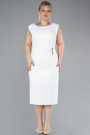 White Sleeveless Midi Plus Size Party Dress ABK2190