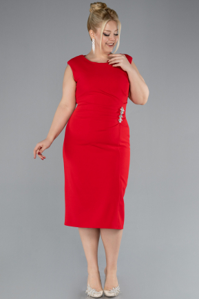 Red Sleeveless Midi Plus Size Party Dress ABK2190