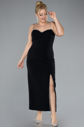 Black Strappy Slit Midi Plus Size Cocktail Dress ABK2192