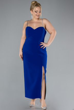 Sax Blue Strappy Slit Midi Plus Size Cocktail Dress ABK2192