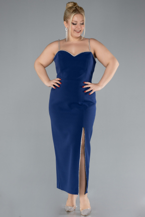 Navy Blue Strappy Slit Midi Plus Size Cocktail Dress ABK2192