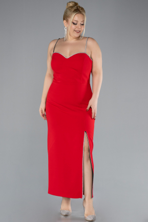 Red Strappy Slit Midi Plus Size Cocktail Dress ABK2192