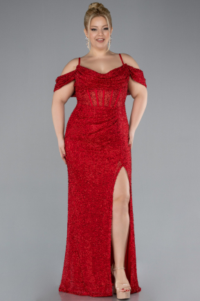 Red Slit Long Stone Plus Size Prom Dress ABU4395