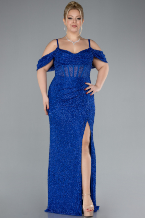 Sax Blue Slit Long Stone Plus Size Prom Dress ABU4395