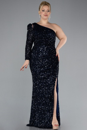 Long Navy Blue Plus Size Engagement Dress ABU4404