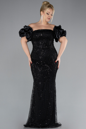 Long Black Beaded Plus Size Engagement Dress ABU4413