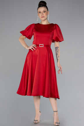 Red Midi Satin Invitation Dress ABK1263