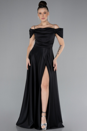 Black Slit Long Satin Prom Gown ABU4531