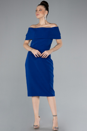 Sax Blue Boat Neck Midi Invitation Dress ABK2203