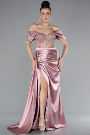 Powder Color Long Satin Evening Dress ABU4424