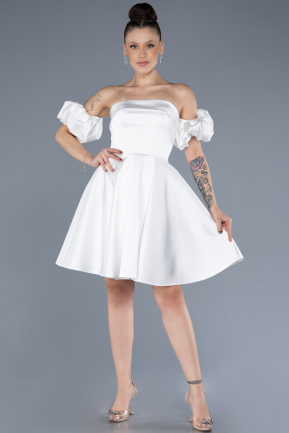 Short White Satin Cocktail Dress ABK2215