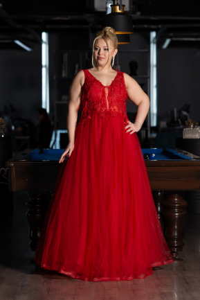 Red Long Plus Size Engagement Dress ABU3719