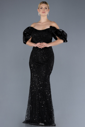 Black Stoned Strapless Sleeve Accessories Long Mermaid Evening Gown ABU4509