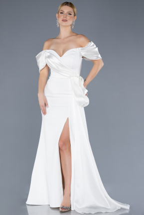 White Strapless Slit Long Evening Gown ABU4562