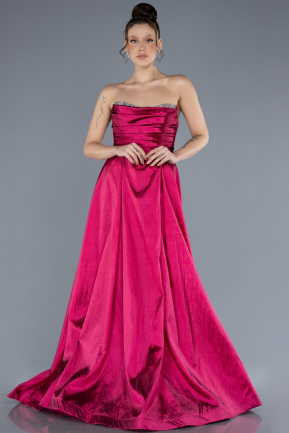 Plum Stoned Strapless Long Taffeta Evening Gown ABU4579