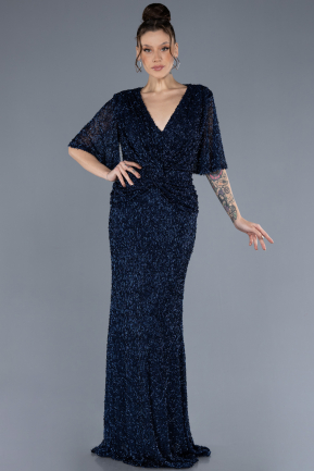 Navy Blue Long Plus Size Evening Gown ABU4542