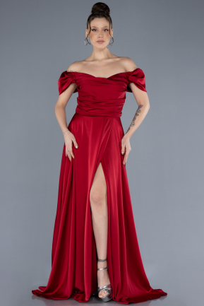 Burgundy Long Satin Plus Size Evening Dress ABU4576