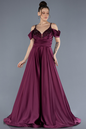 Plum Long Satin Plus Size Engagement Dress ABU4539