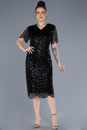 Black Short Sleeve V Neck Beaded Plus Size Evening Gown ABK2230