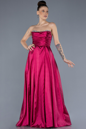 Plum Stoned Strapless Long Taffeta Evening Gown ABU4579