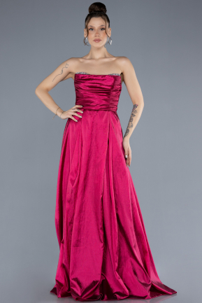 Plum Stoned Strapless Long Taffeta Evening Gown ABU4579