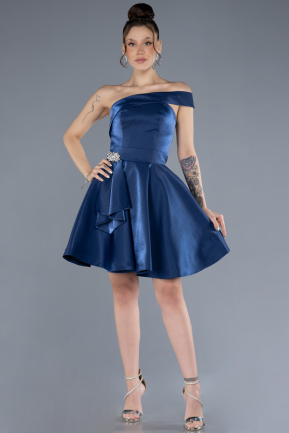 Short Navy Blue Satin Cocktail Dress ABK2237