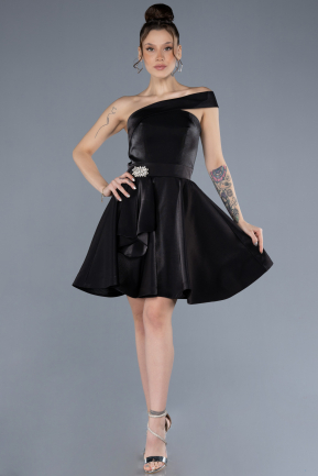 Short Black Satin Cocktail Dress ABK2237