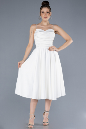 Midi White Satin Cocktail Dress ABK2240