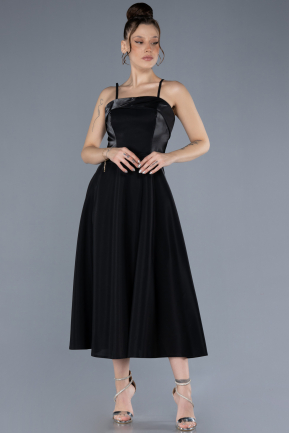 Midi Black Satin Cocktail Dress ABK2242