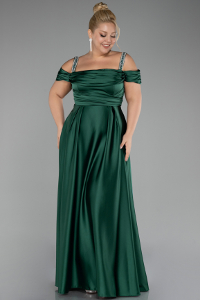 Long Green Satin Plus Size Evening Dress ABU3277