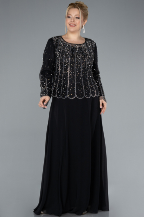 Long Black Chiffon Plus Size Evening Gown ABU4629