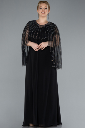 Long Black Chiffon Plus Size Evening Gown ABU4632