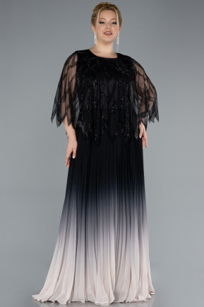 Long Black Chiffon Plus Size Evening Gown ABU4633